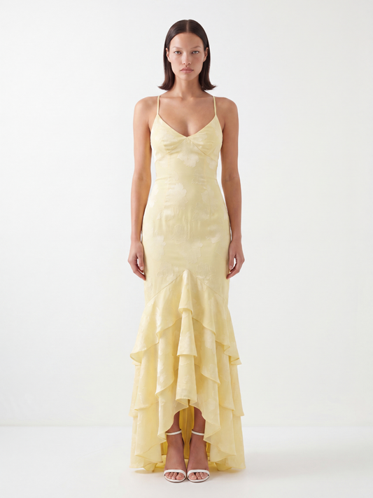 Burnout Mermaid Maxi Dress with Tiered Ruffles