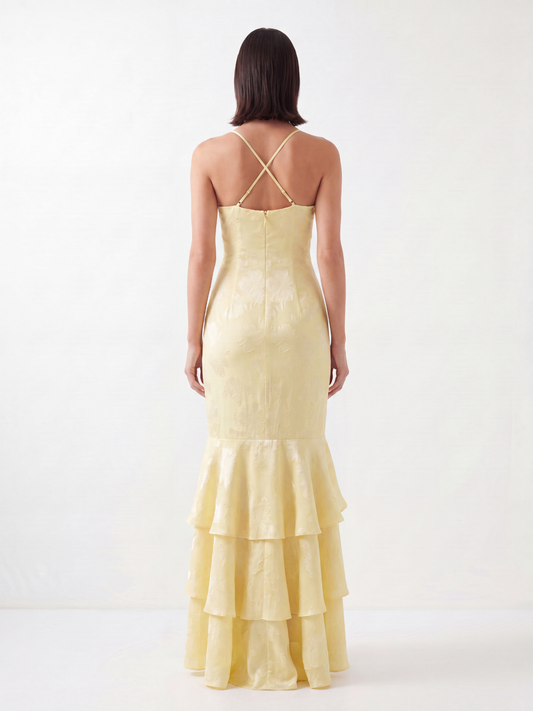Burnout Mermaid Maxi Dress with Tiered Ruffles