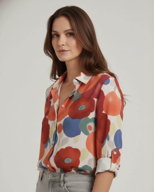 Button Blouse With Floral Print