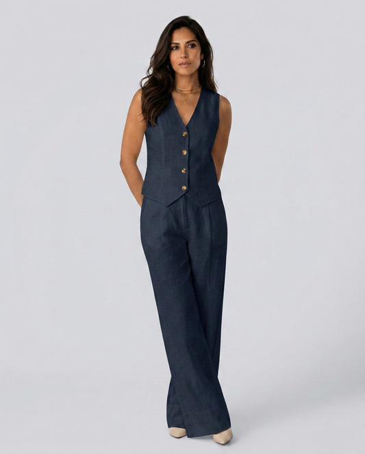 Chic Waistcoat Wide Leg Trousers Set