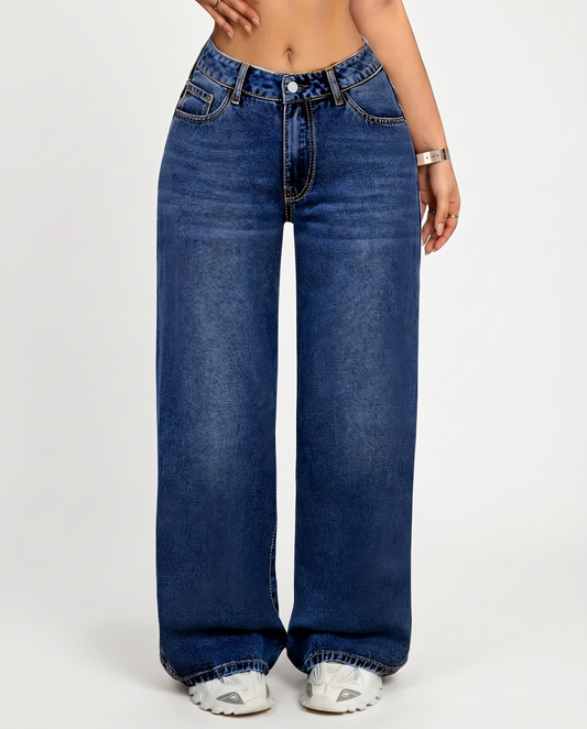 Denim Straight-Leg Wide Jeans