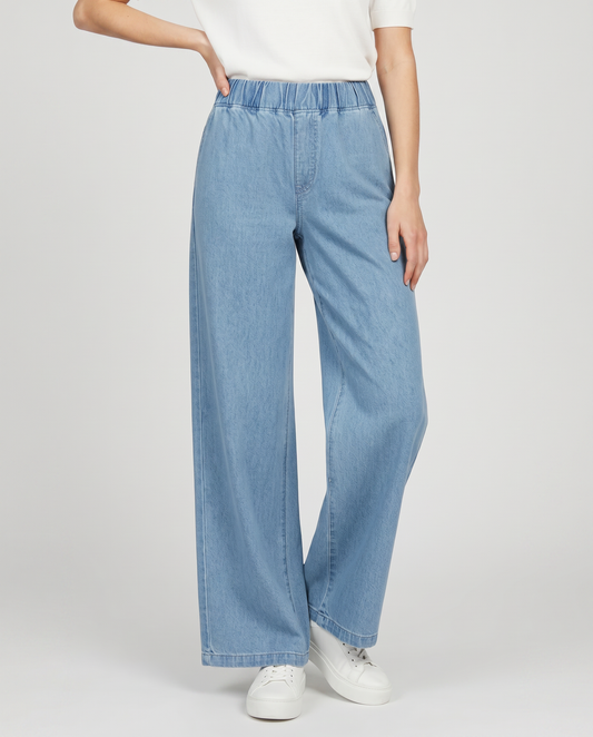 Denim Wide-Leg Jeans With Elastic Waist