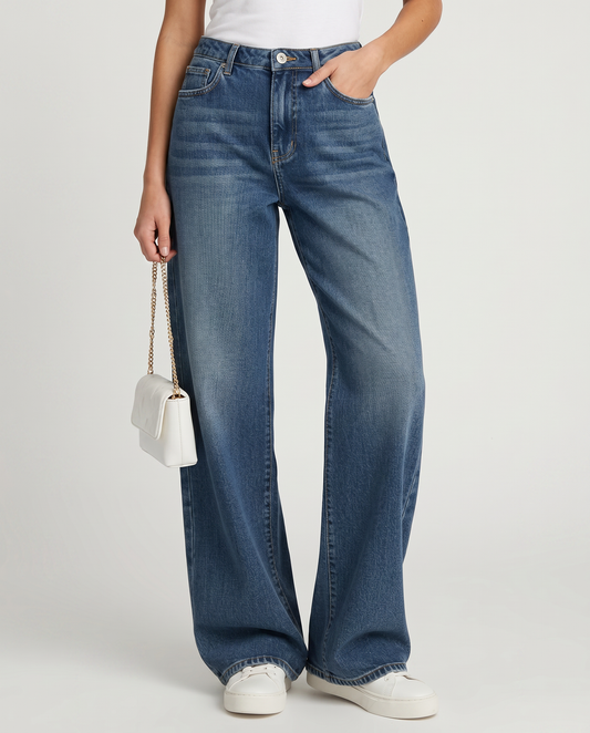 Denim Wide-Leg Jeans With Fleece Lining