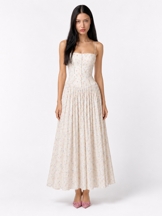 Floral Corset Drop Waist Midi Dress
