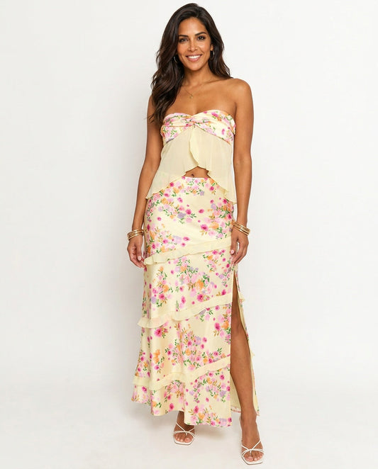 High Waist A-Line Set with Floral Print