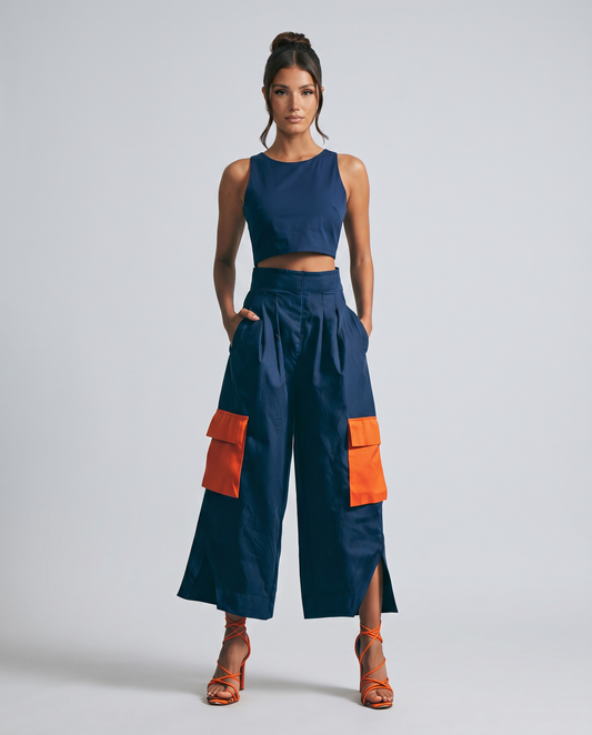 High-Waisted Cargo Culottes With Contrast Pockets