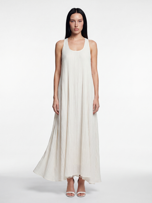 Pleated Chiffon Sleeveless Maxi Dress