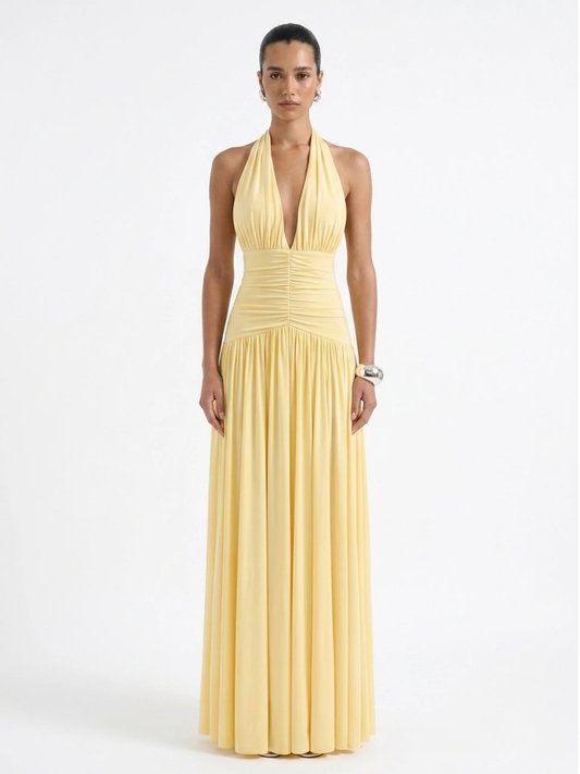 Plunge-Neck Maxi Dress With Gathered Detailing