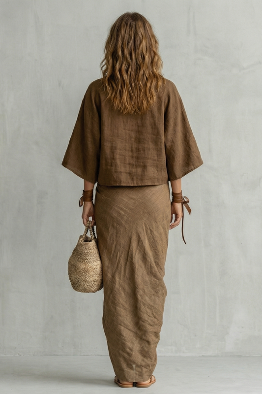 Relaxed Batwing Draped Two-Piece Set