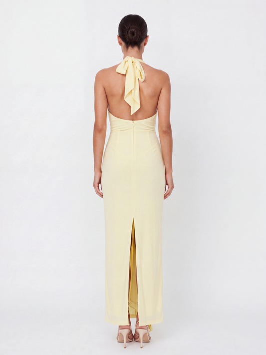 Ruched Halterneck Maxi Dress With Cascading Sash