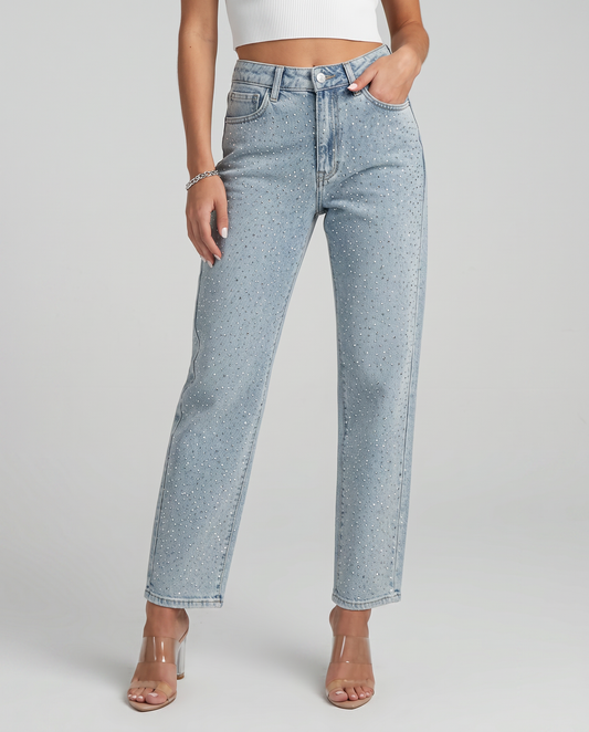 Shimmer Denim High Waist Straight-Leg Jeans