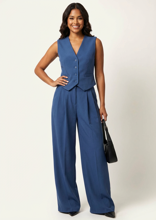 Sleeveless Tailored Open-Front Blazer Set