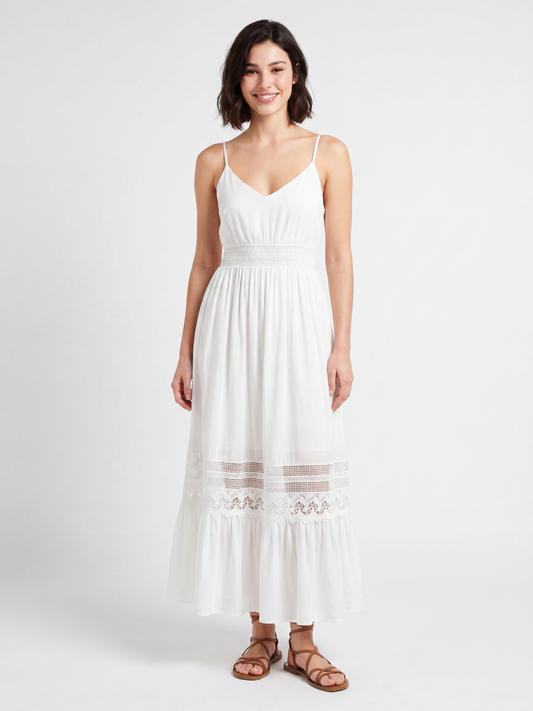 V-Neck Lace-Trim Maxi Dress