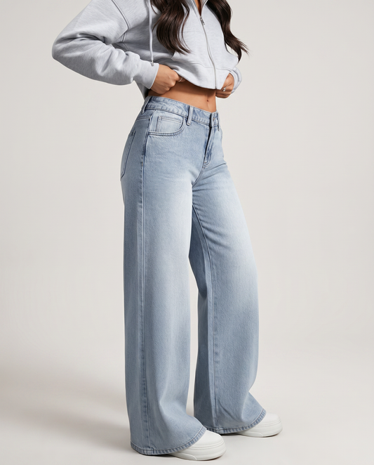 Wide-Leg Denim Jeans with Long Hem