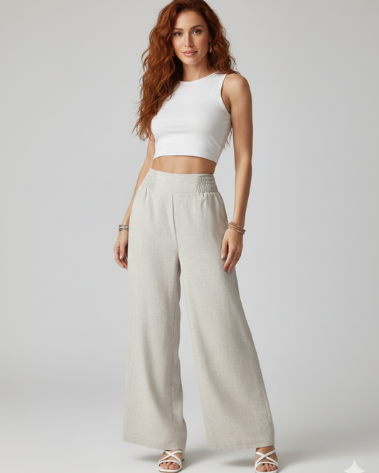 Wide-Leg Pants With Elastic Waist