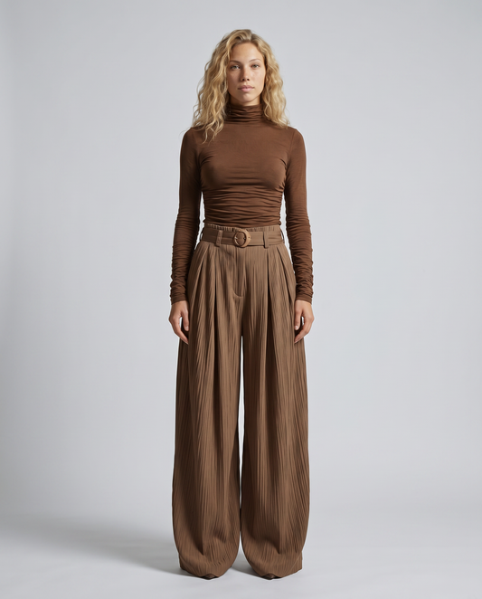 Wide-Leg Pleated Trousers