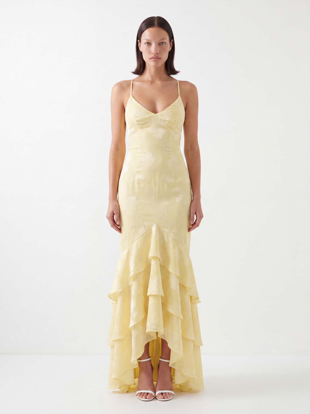 Burnout Mermaid Maxi Dress with Tiered Ruffles