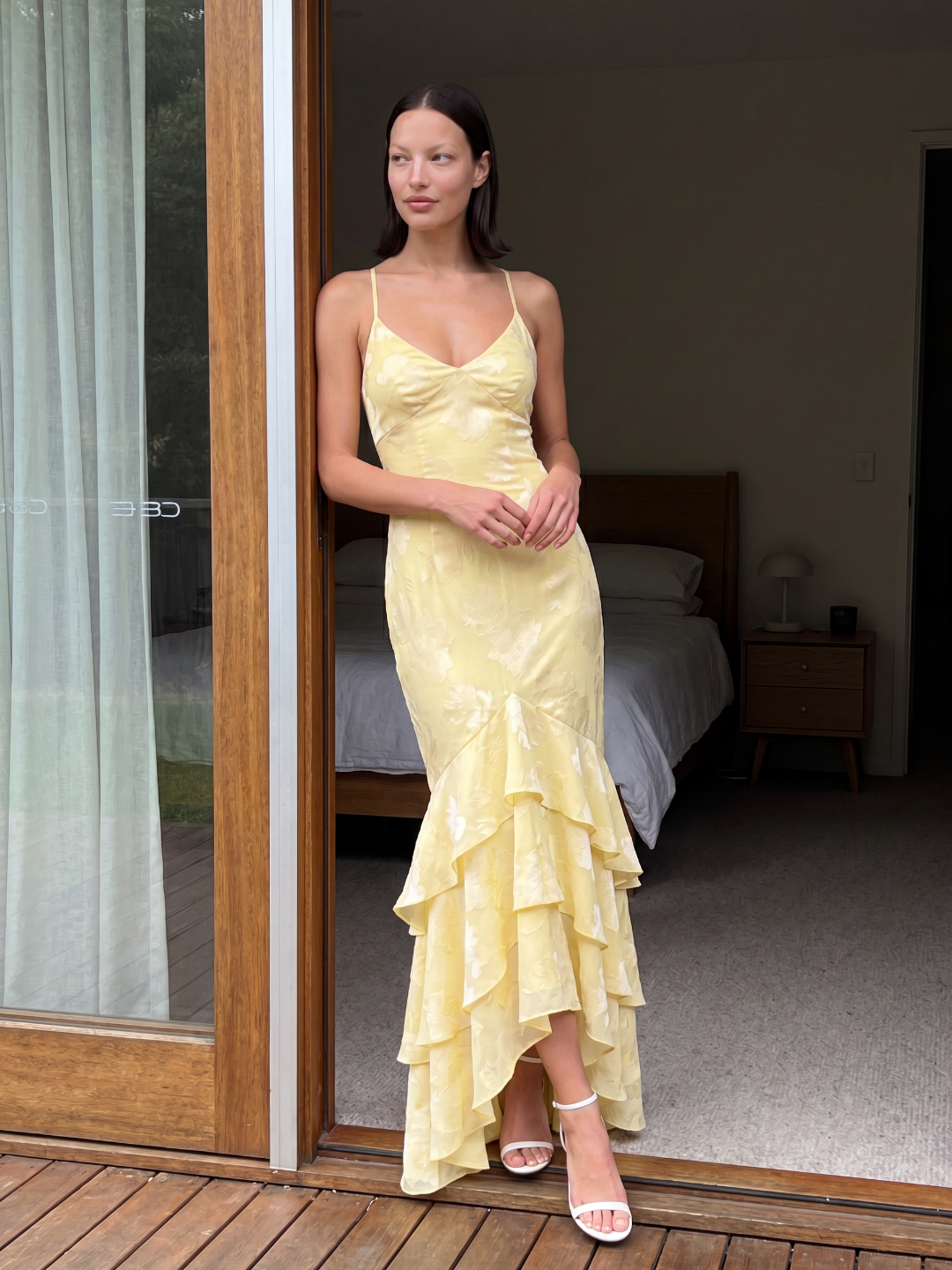 Burnout Mermaid Maxi Dress with Tiered Ruffles