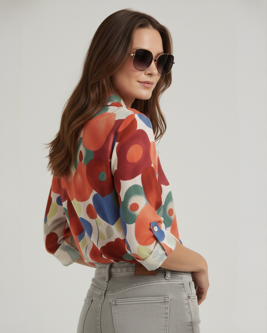 Button Blouse With Floral Print