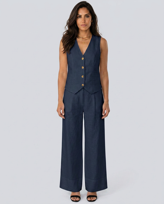 Chic Waistcoat Wide Leg Trousers Set