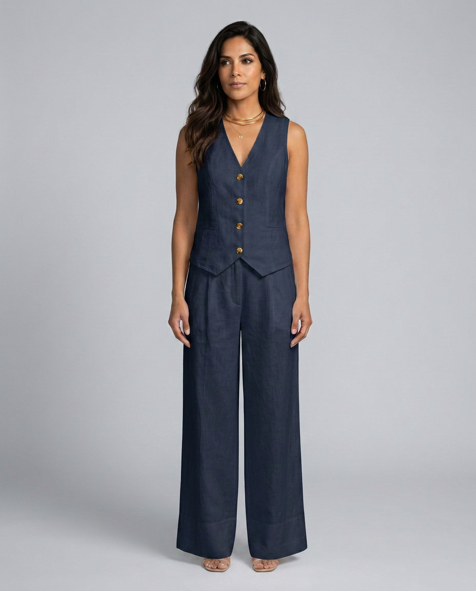 Chic Waistcoat Wide Leg Trousers Set