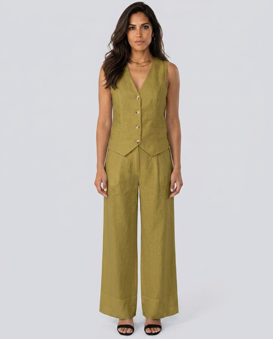 Chic Waistcoat Wide Leg Trousers Set