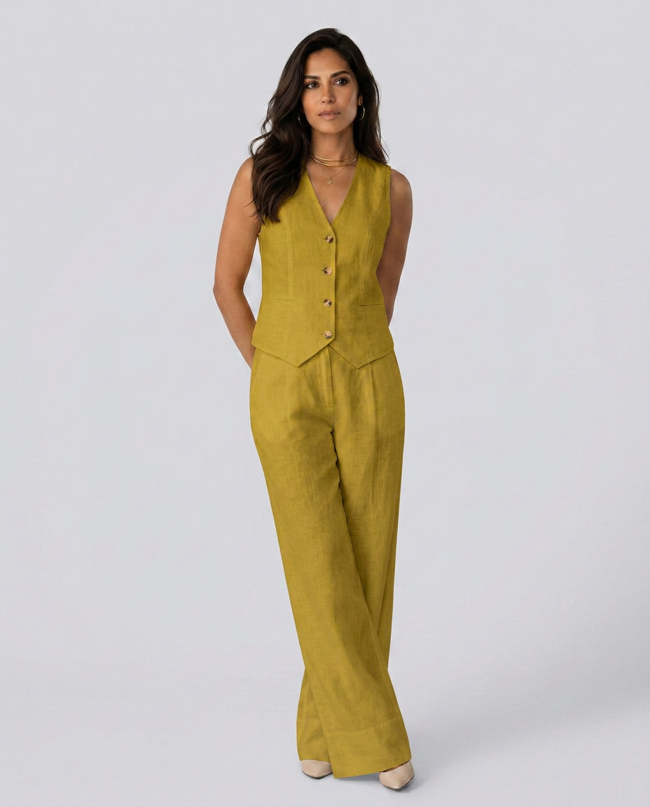 Chic Waistcoat Wide Leg Trousers Set