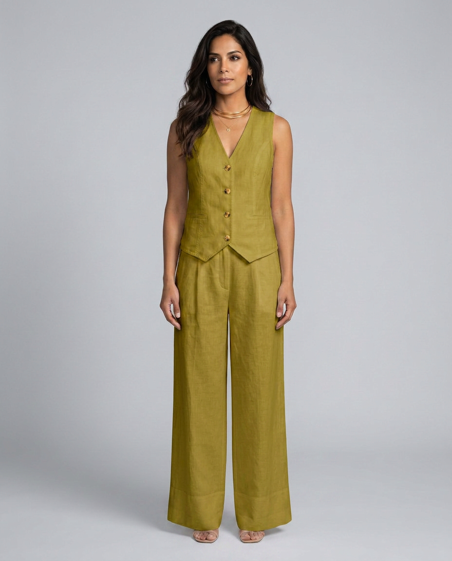 Chic Waistcoat Wide Leg Trousers Set