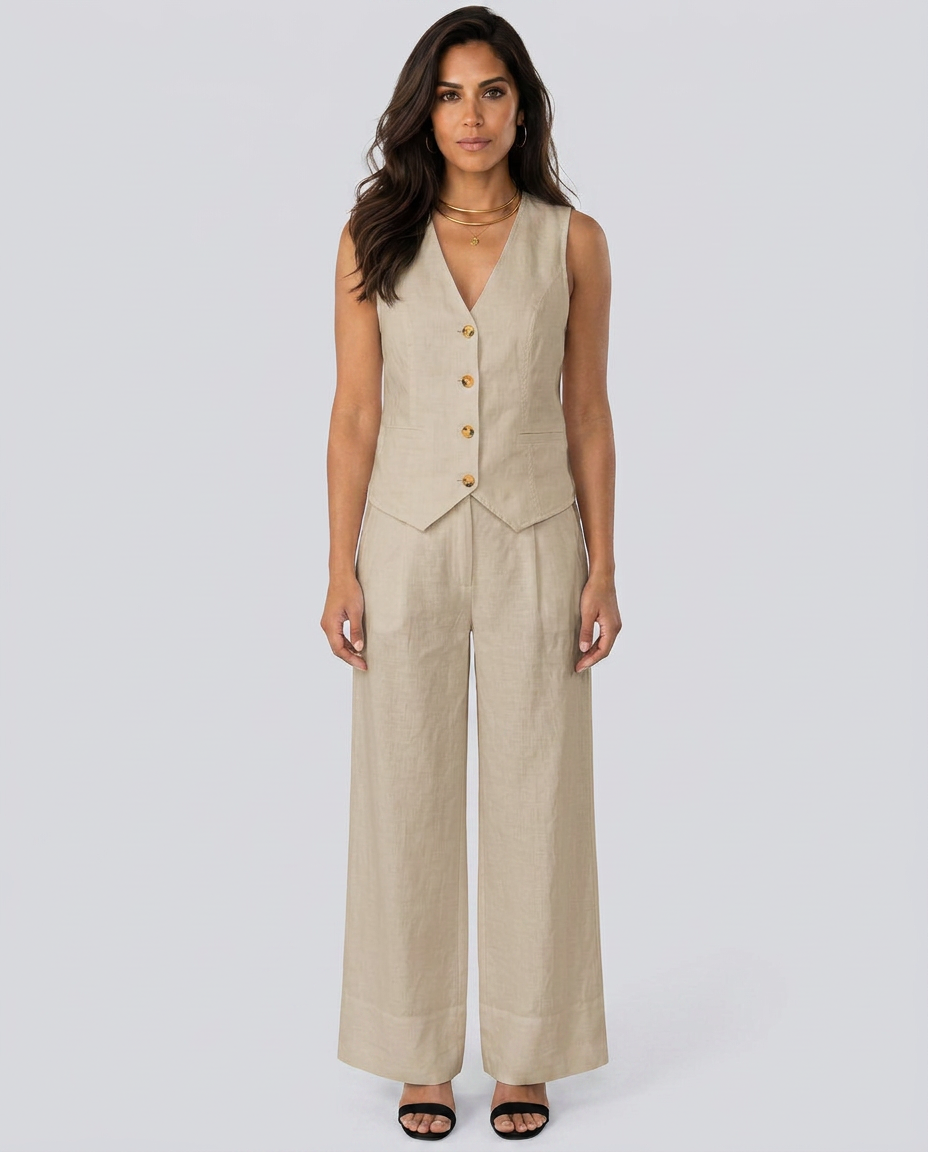 Chic Waistcoat Wide Leg Trousers Set