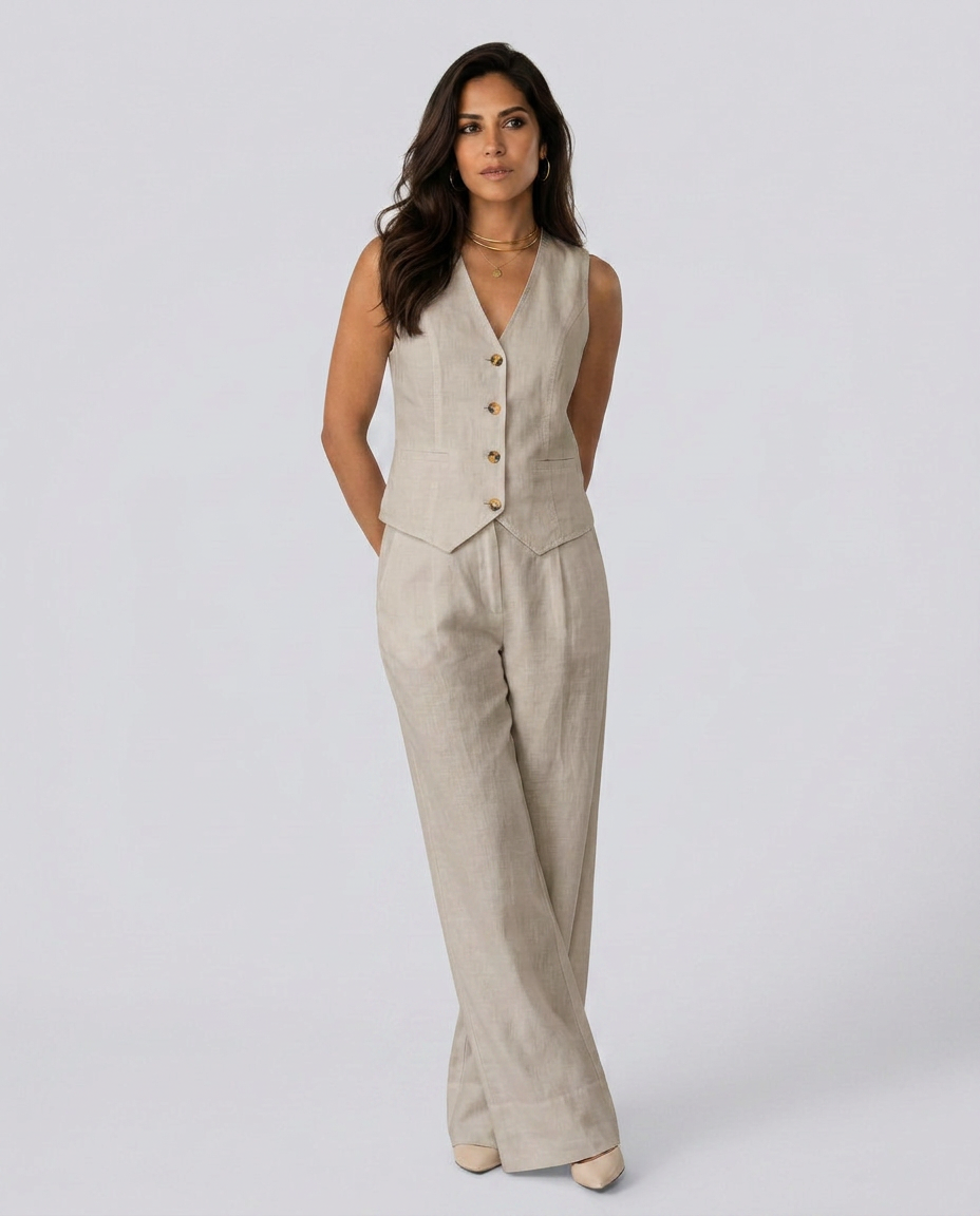 Chic Waistcoat Wide Leg Trousers Set