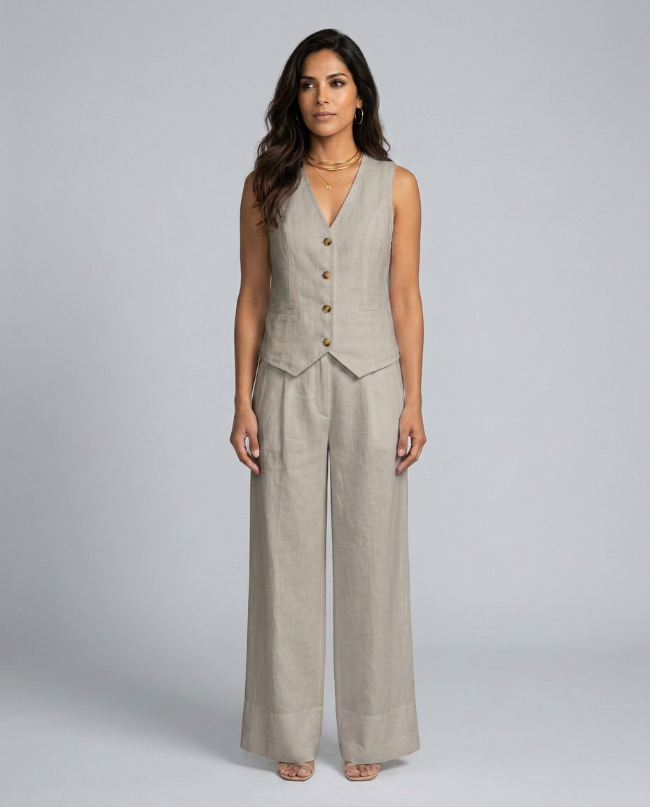 Chic Waistcoat Wide Leg Trousers Set