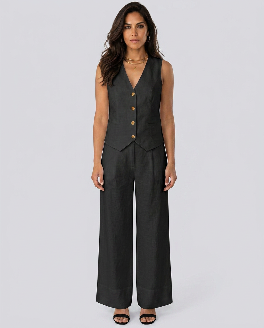 Chic Waistcoat Wide Leg Trousers Set