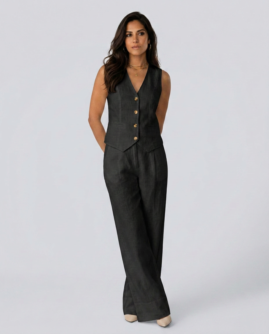 Chic Waistcoat Wide Leg Trousers Set