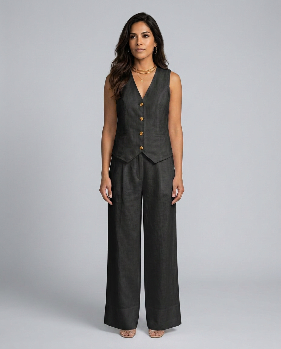 Chic Waistcoat Wide Leg Trousers Set