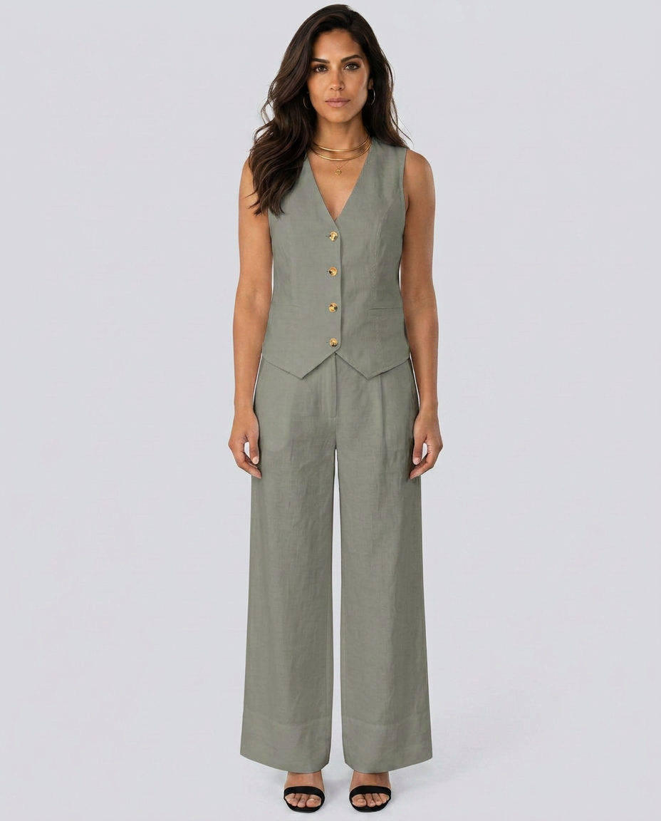 Chic Waistcoat Wide Leg Trousers Set