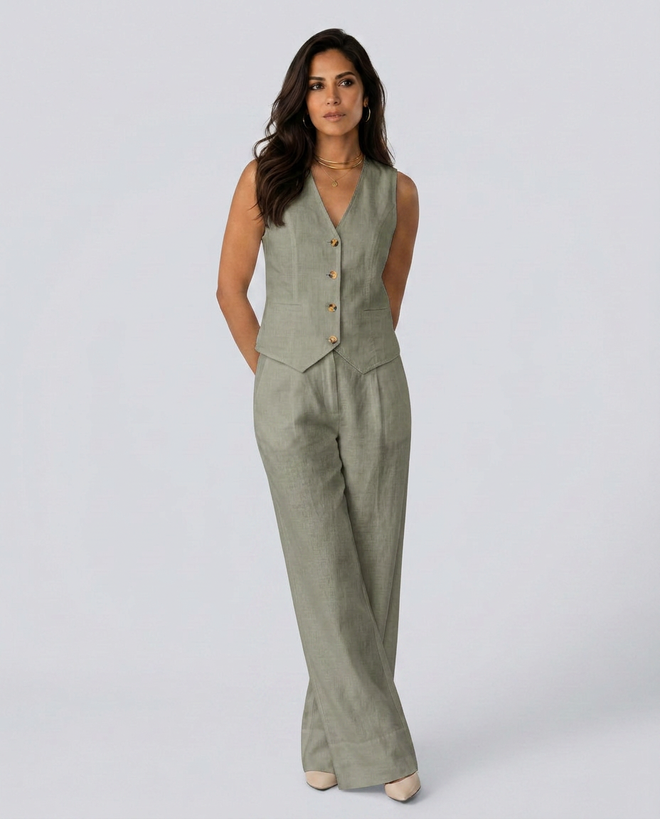 Chic Waistcoat Wide Leg Trousers Set