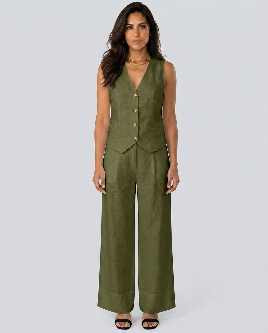 Chic Waistcoat Wide Leg Trousers Set
