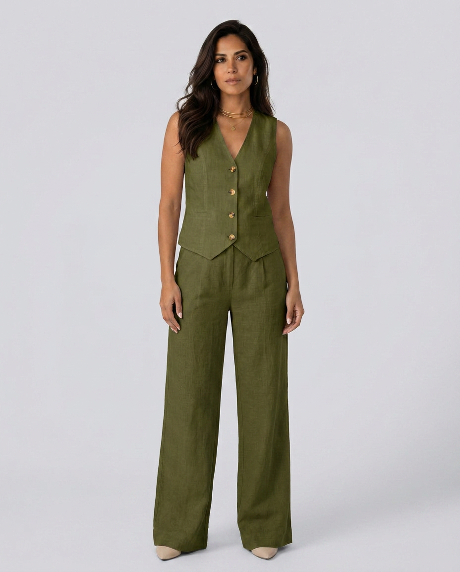 Chic Waistcoat Wide Leg Trousers Set