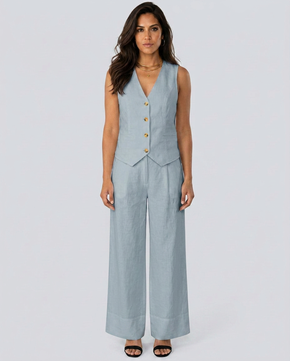 Chic Waistcoat Wide Leg Trousers Set