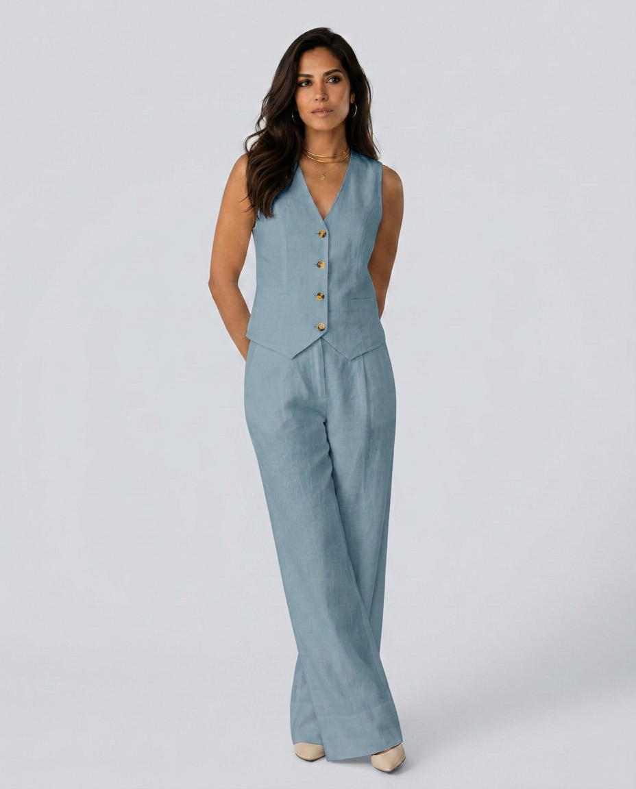 Chic Waistcoat Wide Leg Trousers Set