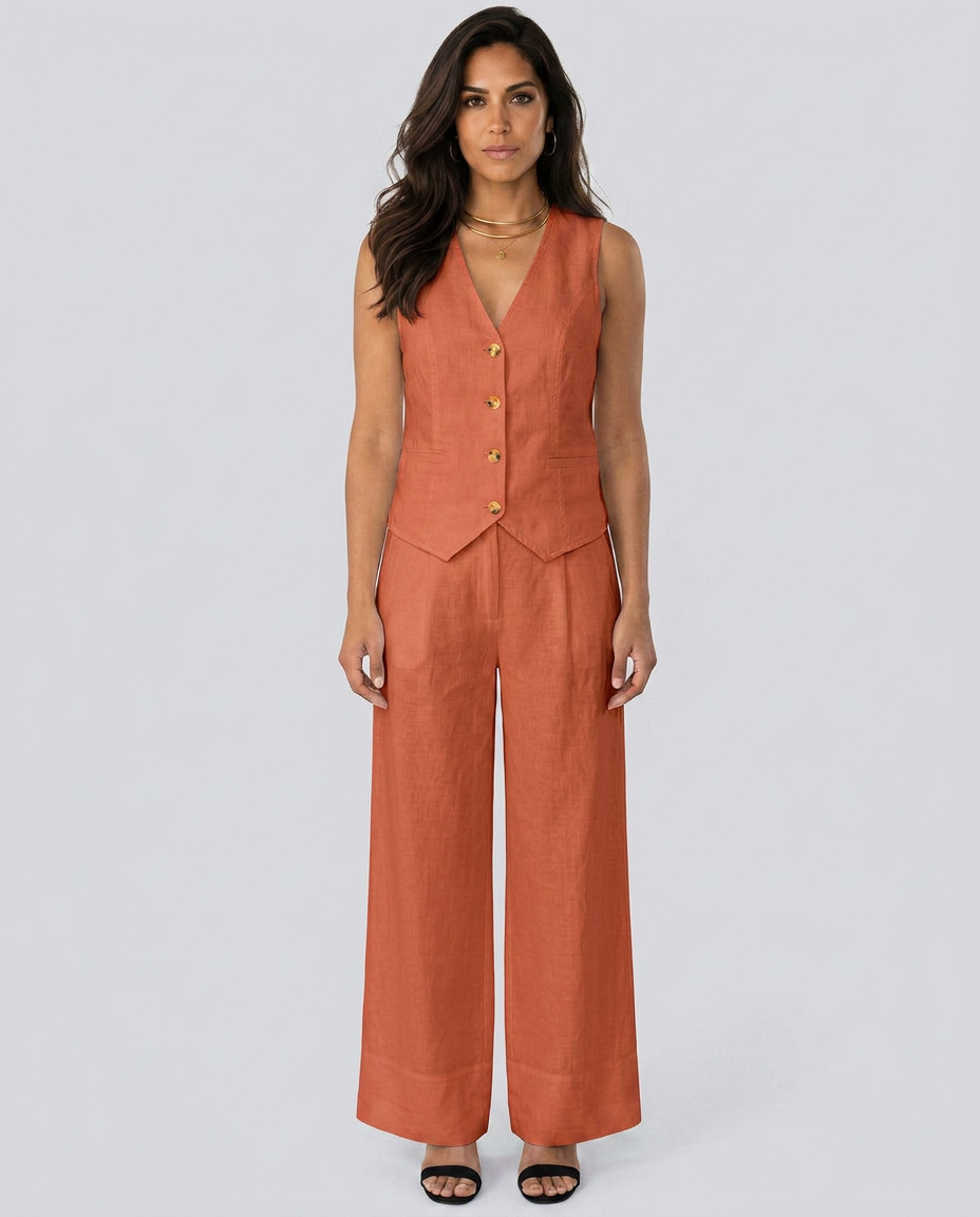Chic Waistcoat Wide Leg Trousers Set