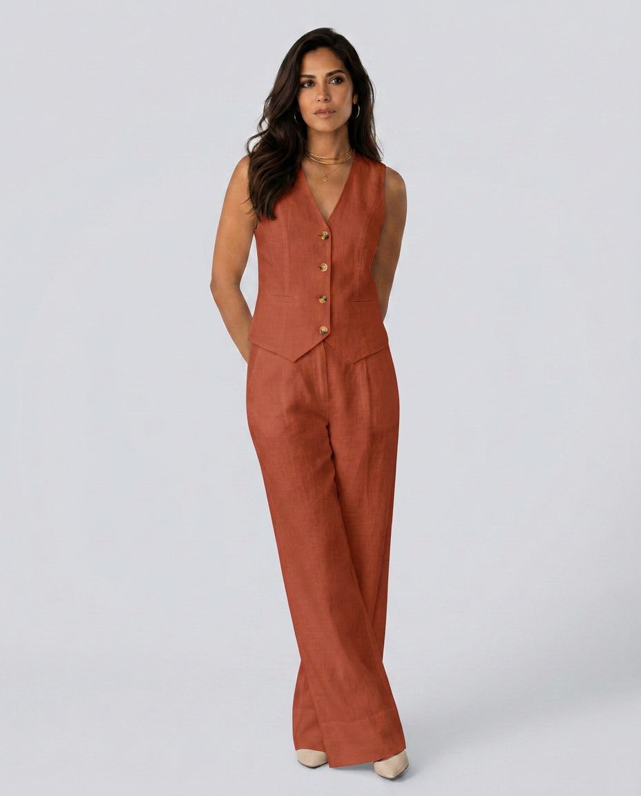 Chic Waistcoat Wide Leg Trousers Set