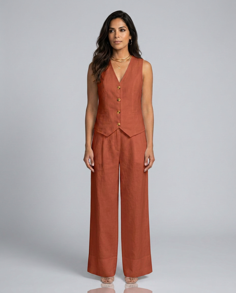 Chic Waistcoat Wide Leg Trousers Set