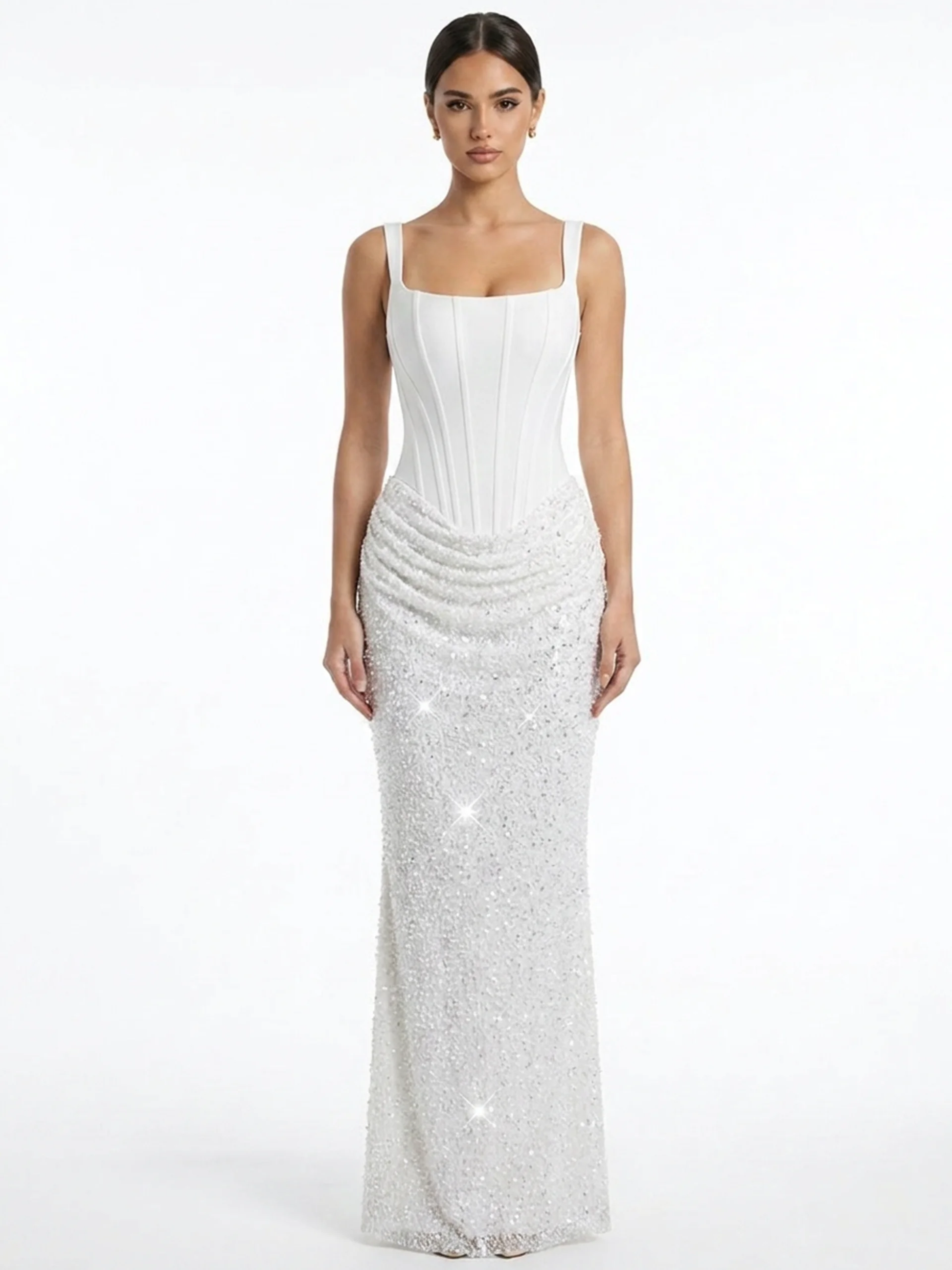 Chiffon Corset Maxi Dress With Embellished Skirt