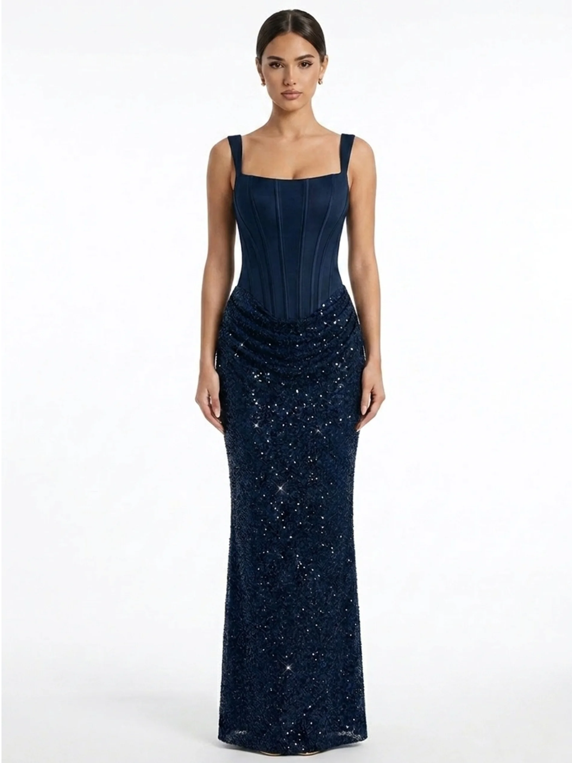 Chiffon Corset Maxi Dress With Embellished Skirt