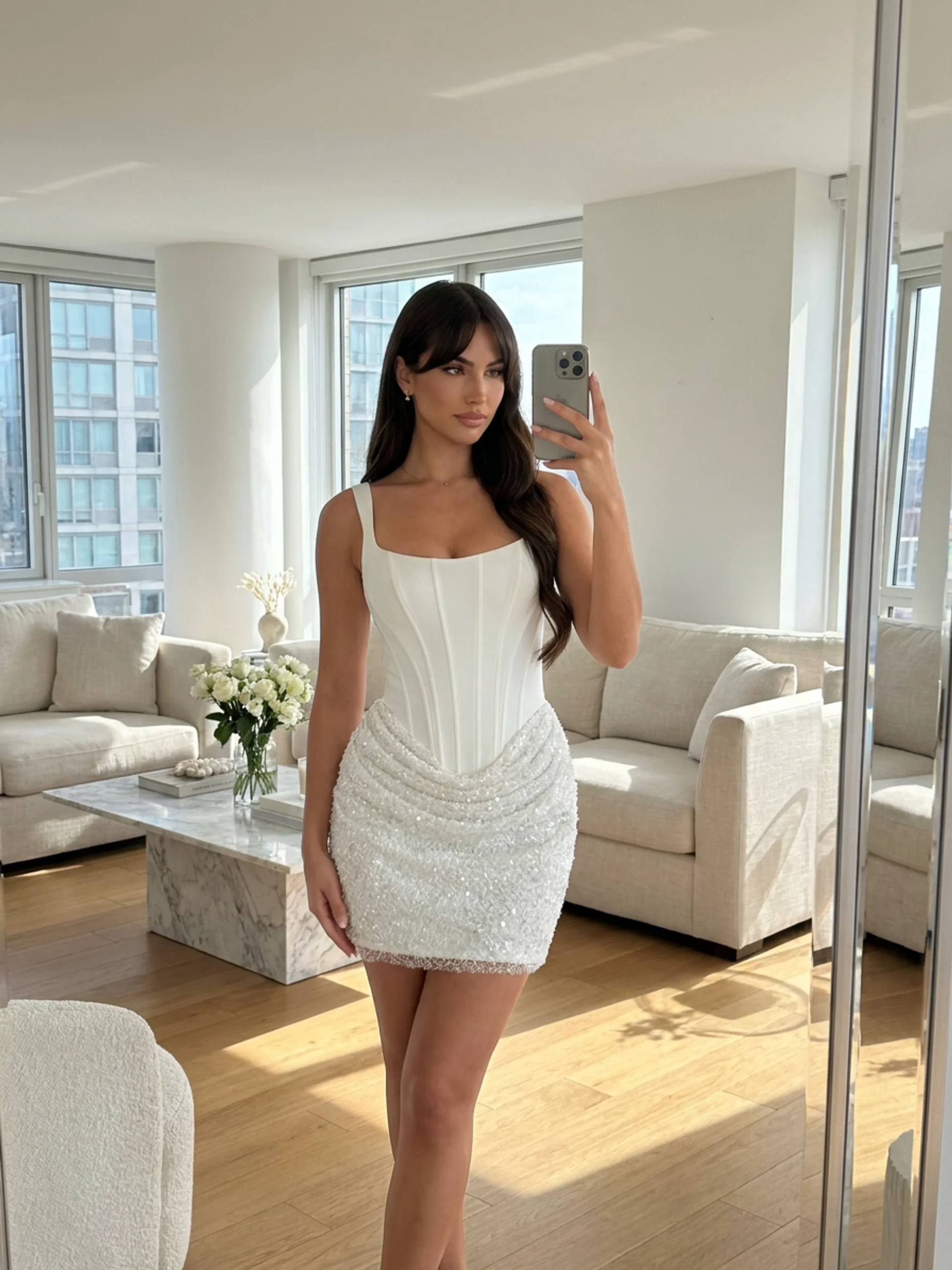 Chiffon Corset Mini Dress With Beading