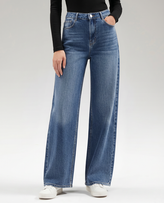 Classic Denim Wide-Leg Jeans With Belt Loops