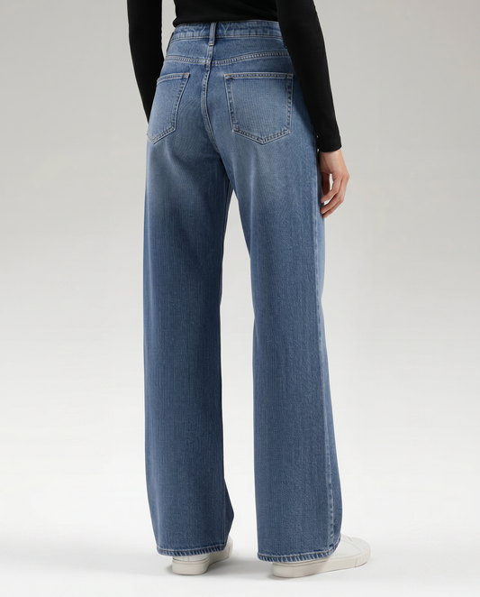 Classic Denim Wide-Leg Jeans With Belt Loops