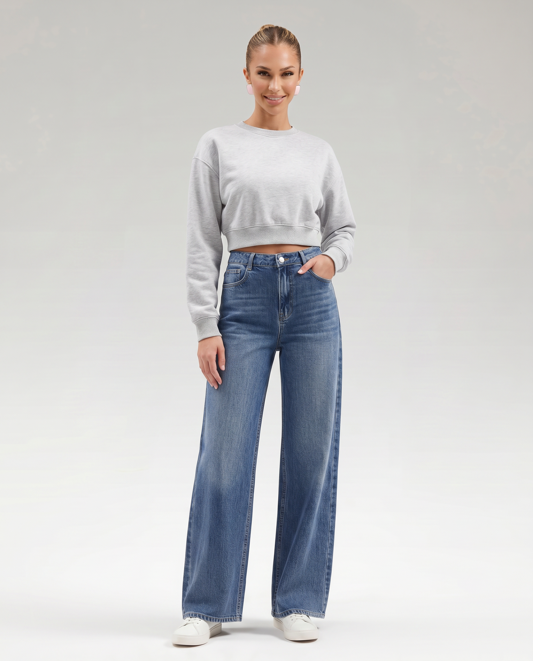 Classic Denim Wide-Leg Jeans With Belt Loops