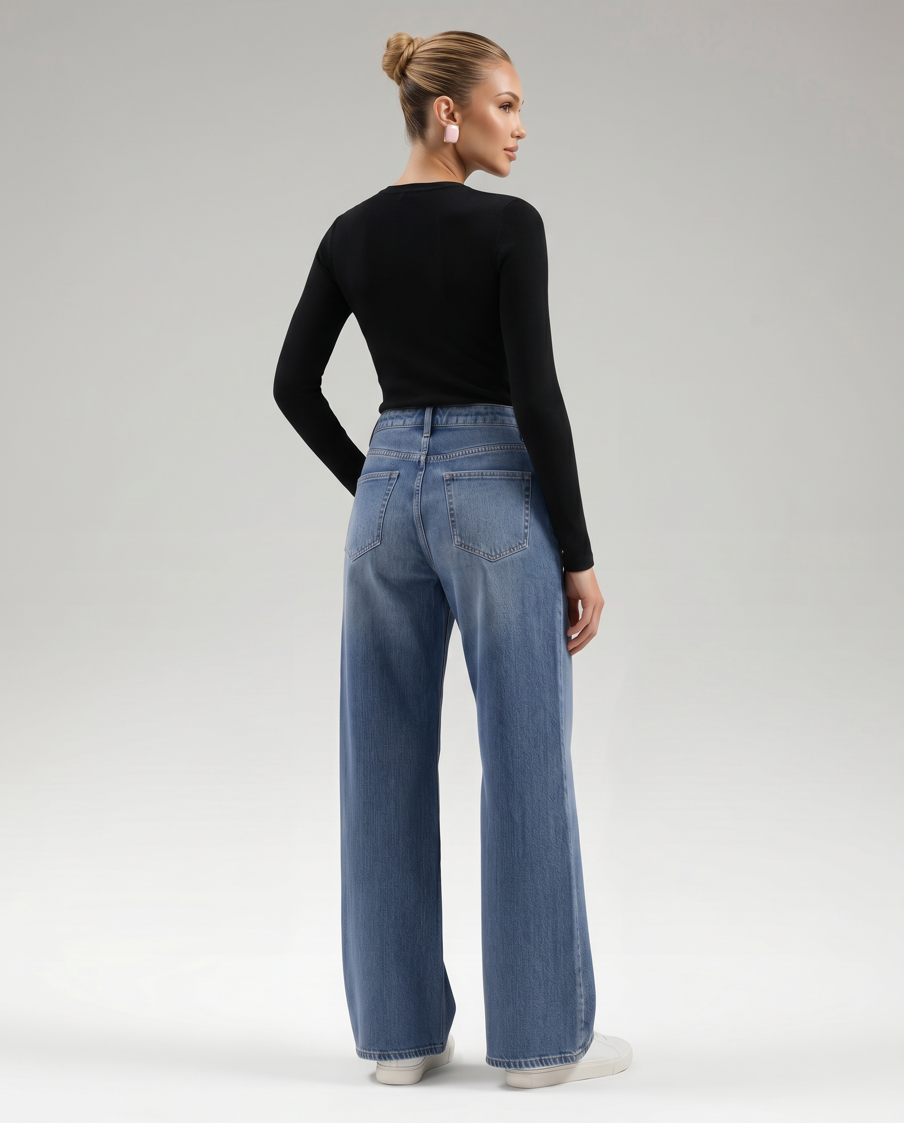 Classic Denim Wide-Leg Jeans With Belt Loops